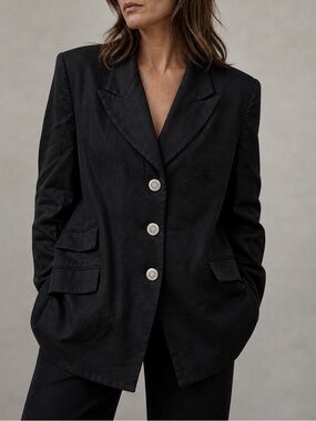 Vintage 90s Escada Black New Wool Blazer Silver Buttons Old Money | 38 US M(6-8)